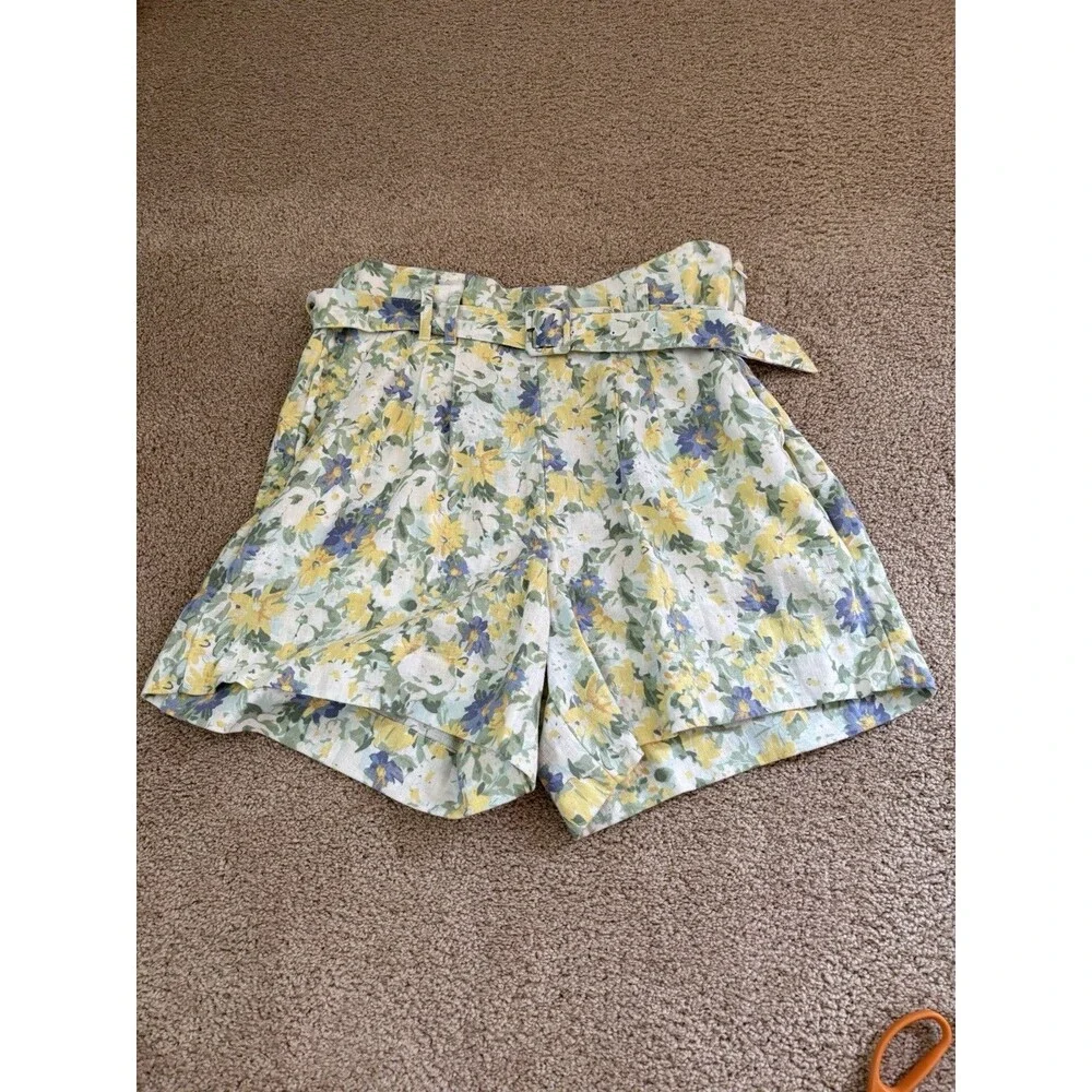 Abercrombie Women’s Floral Belted Shorts Size L Yellow Cotton Blend Summer